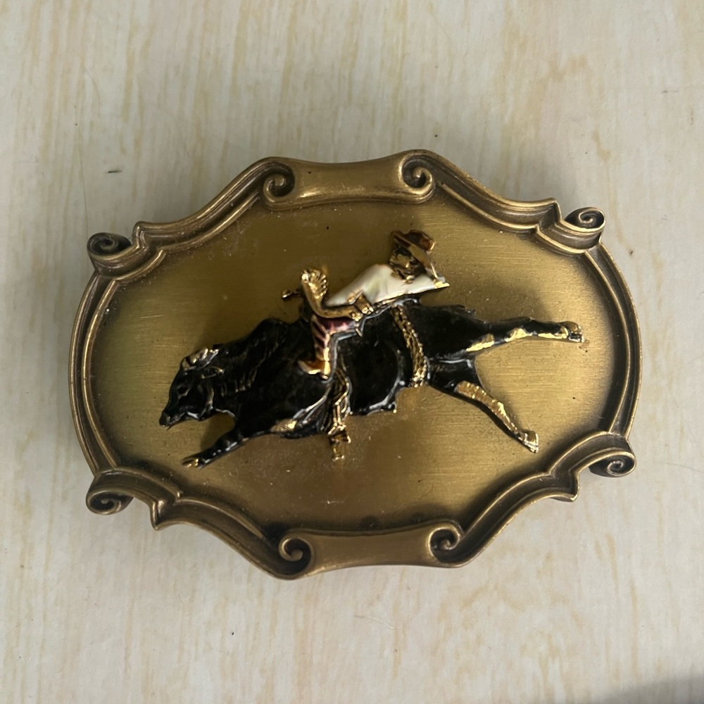 Vintage bull riding belt buckle